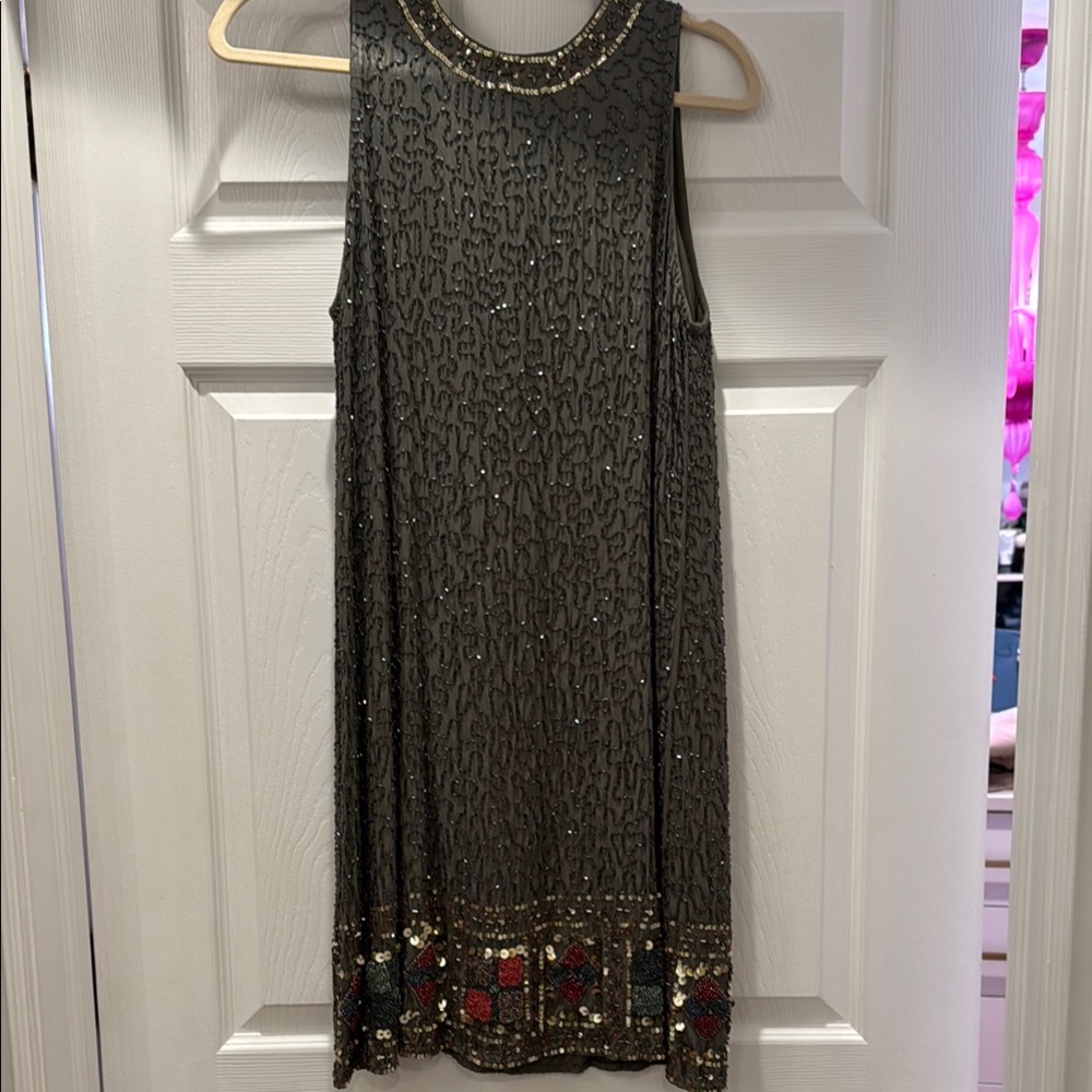 RAGA Gold Green Sequin Cocktail Mini Dress